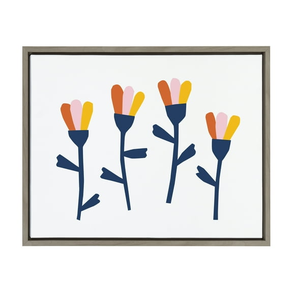 Kate and Laurel Sylvie Little Bloom Framed Canvas Wall Art by Myriam Van Neste, 18x24 Gray, Colorful Floral Art for Wall