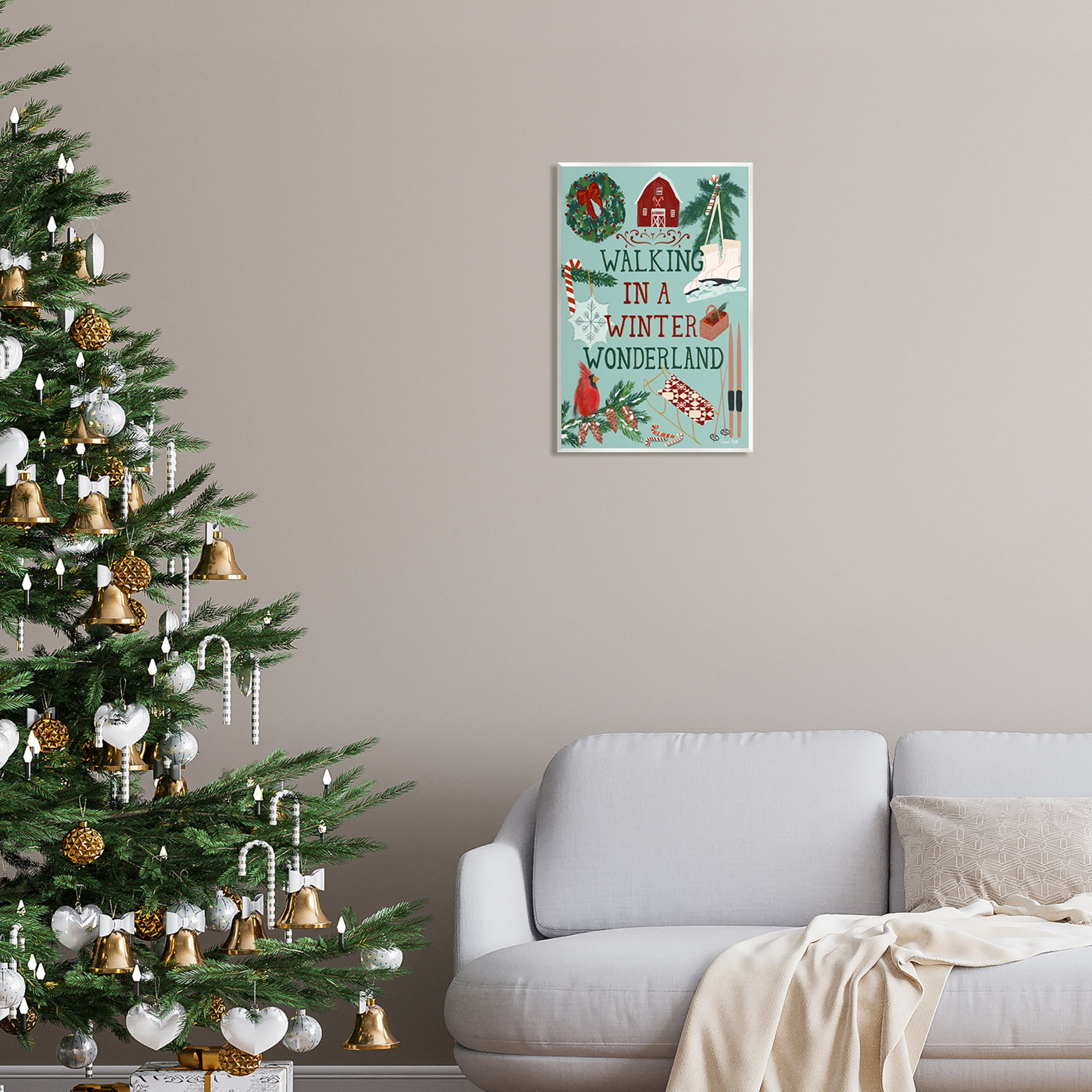 Stupell Industries Winter Wonderland Phrase Holiday Painting Unframed Art Print Wall Art, 13 x 19