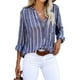 thumbnail image 3 of Puntoco Blusa informal con cuello en V y manga larga con botones y bolsillos a rayas para mujer Puntoco Puntoco-3375, 3 of 9