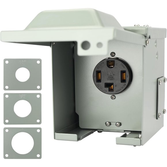 30Amp Power Outlet Box,125/250Volt NEMA 14-30R Receptacle Weatherproof Outdoor Electrical Panel, ETL Listed for Electric Vehicles, RV,Electric Dryers