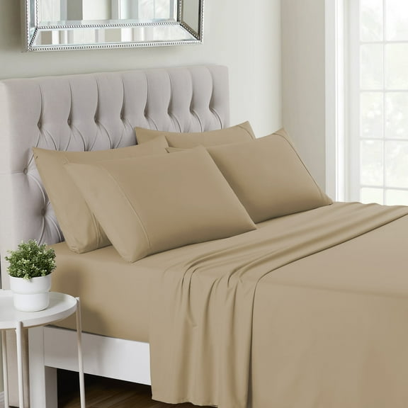 Sweet Home Collection 1500 Series 7 Piece Ultra Soft Microfiber Sheet Set, Split King, Taupe