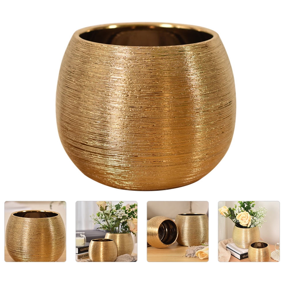Worgeous Gold-plated Ceramic Flowerpot for Gardening Round Vase Succulent Planter Golden