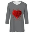 thumbnail image 4 of Byworldtasic Women's Oversize Long Sleeve Tops Women's Round Neck Soft Breathable Blouses 3/4 Length Sleeve Pullover T-shirt Heart print Basic Tops Gray, 4 of 4