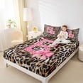 thumbnail image 4 of Homewish Fashion Leopard Print B Full Size Sheets for Women, Princess Ribbon Bowknot Bed Sheets, Brown Pink Cartoon Sheet Sets, Ultra Soft Bedroom Decor, 4pcs, 4 of 7