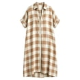 thumbnail image 5 of Wsysadlol Womens Dresses Women Casual Plaid Print Button Up Shirt Dress Lightweight Breathable Half Sleeve Loose Long Tunic Plus Size Beach Cover Up And Loungewear, 5 of 5