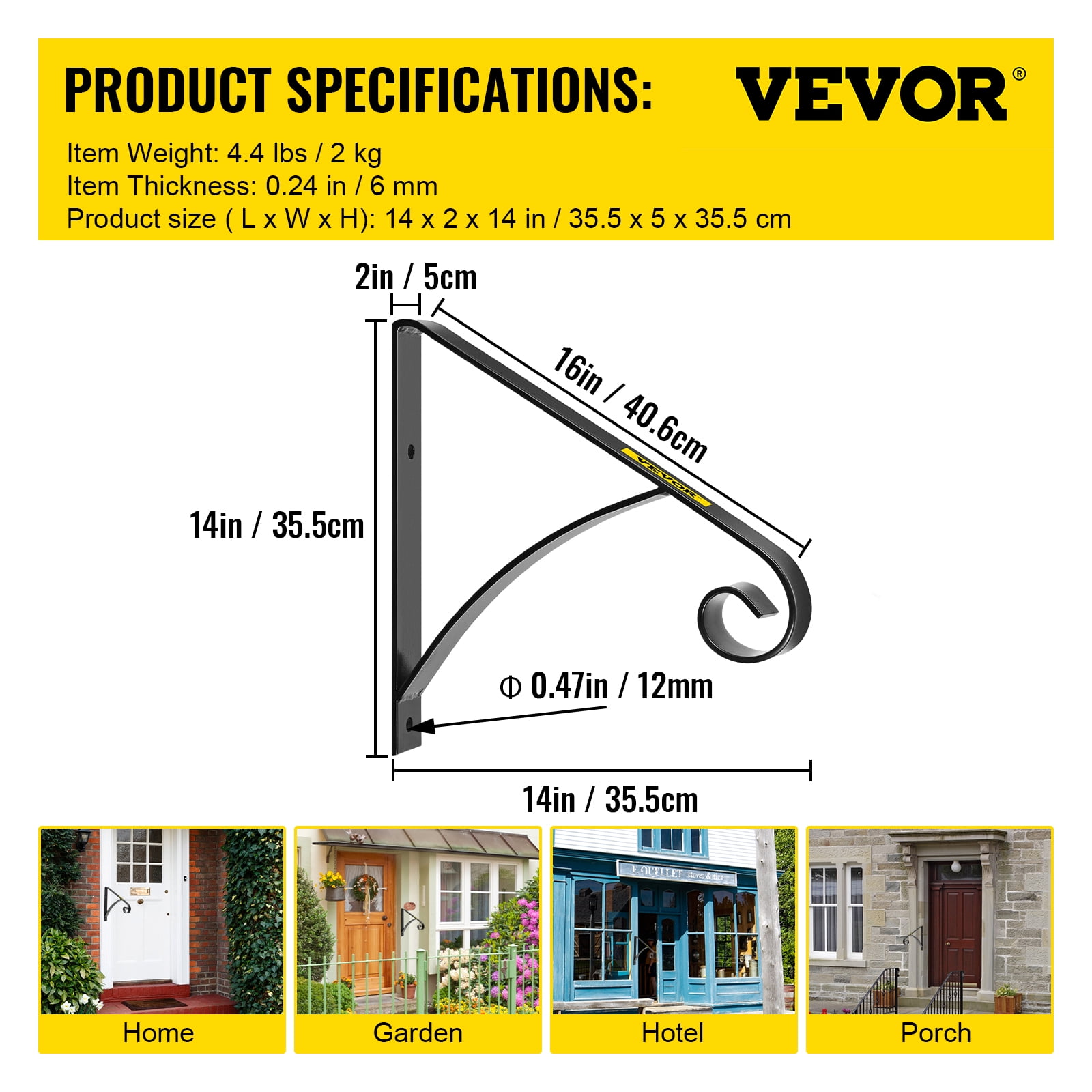 VEVOR 1 or 2 Steps Handrail Single Step Railings, Wall Mounted Metal Wrought Iron Hand Rail Railing, Handrail for Garage, Patio or Front Door Porch Steps