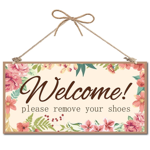 Welcome Please Remove Your Shoes Decorative Wood Sign Home Decor Wood Sign Plaque Hanging Wall Art Wood Board Door Sign for Yard Home 12 x 6inch