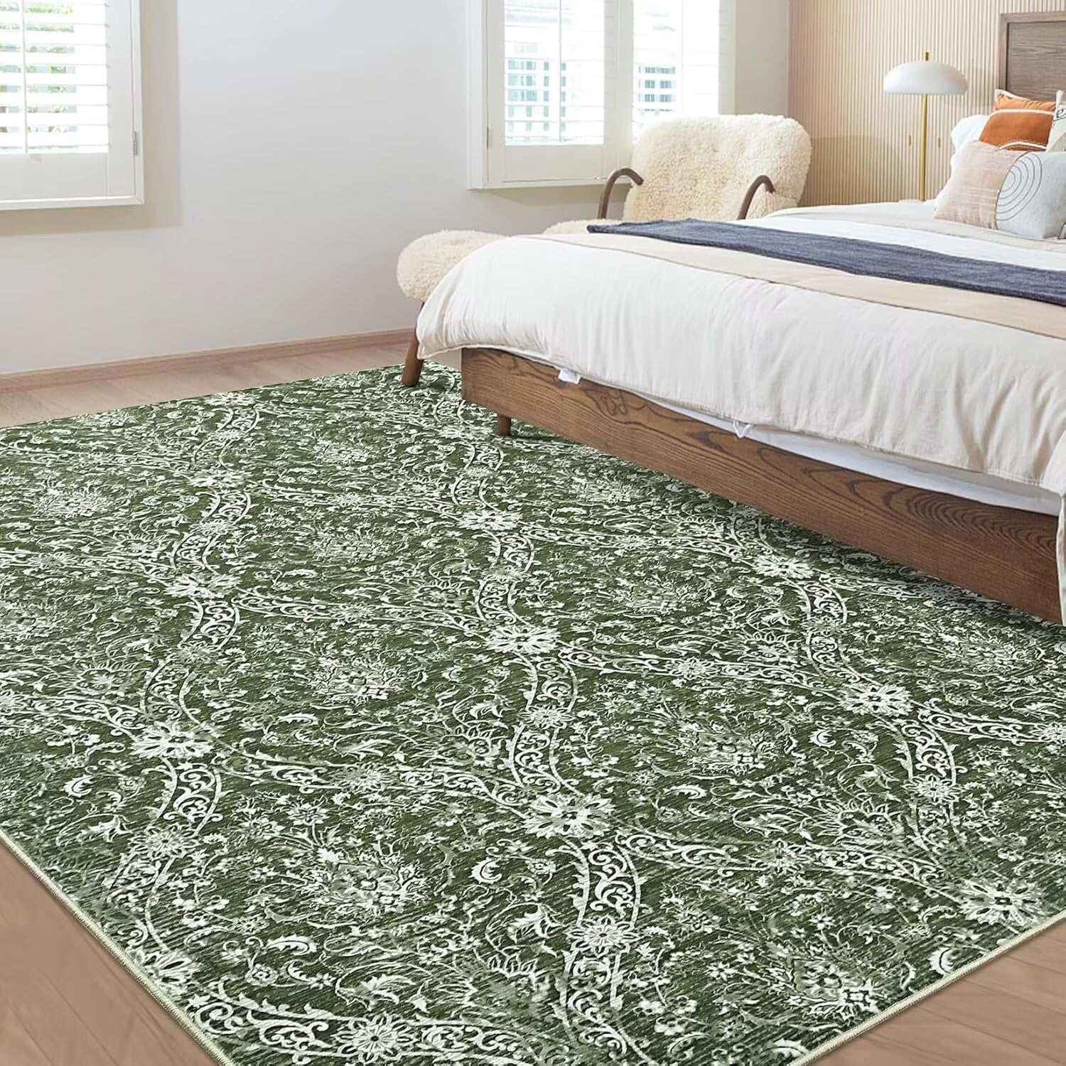GlowSol 9' x 12' Large Vintage Medallion Area Rugs Washable Floral Rug Soft Low Pile Non-Slip Area Rugs for Living Room Bedroom, Green