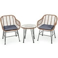 thumbnail image 2 of Gymax 3PCS Rattan Patio Conversation Set Bistro Chat Set w/ Gray Cushion, 2 of 10