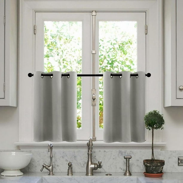 Cortinas opacas de 24 pulgadas para oscurecer la habitación, cocina, baño, cortas, gris pálido, tejido triple, pequeñas cortinas de café, juego de tratamiento de media ventana, 2 paneles con ojales
