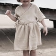 thumbnail image 5 of EnJoCho Tween Girls Cute Trendy Dress Girls Summer Dresses Lace-up Short Sleeve V Neck Elastic Waist Cotton Linen A-Lined Swing Dress 0 to 4 Years, 5 of 9