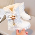thumbnail image 7 of Girls Ankle Snow Boots Fleece Lined Bow Decor Faux Leather Snow Booties Kids Winter Warm Platform Boots White 12.5 Little Kids, 7 of 7