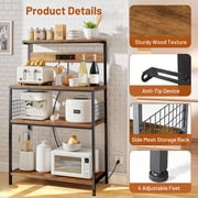 Beddle Kitchen Baker's Rack with Power Outlet, 31 Industrial 4-Tier Storage Shelf, Metal Frame with Rustic Wood Shelves