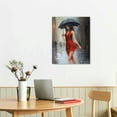 thumbnail image 2 of Awypu Abstract Wall Art Rain Modern Canvas Painting Girl Umbrella with Red Dress Walking in Street Figure Artwork, 2 of 4