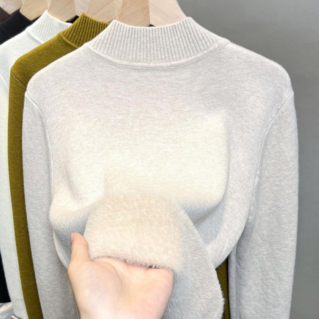 Pull en Polaire Semi-Col Roulé pour Femmes une Pièce Couche de Base Rembourrée en Velours