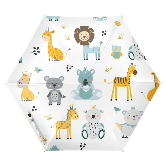 ALAZA Cartoon Giraffe Bears UPF 50  Compact Folding Umbrella for Rain Travel Umbrella Packable