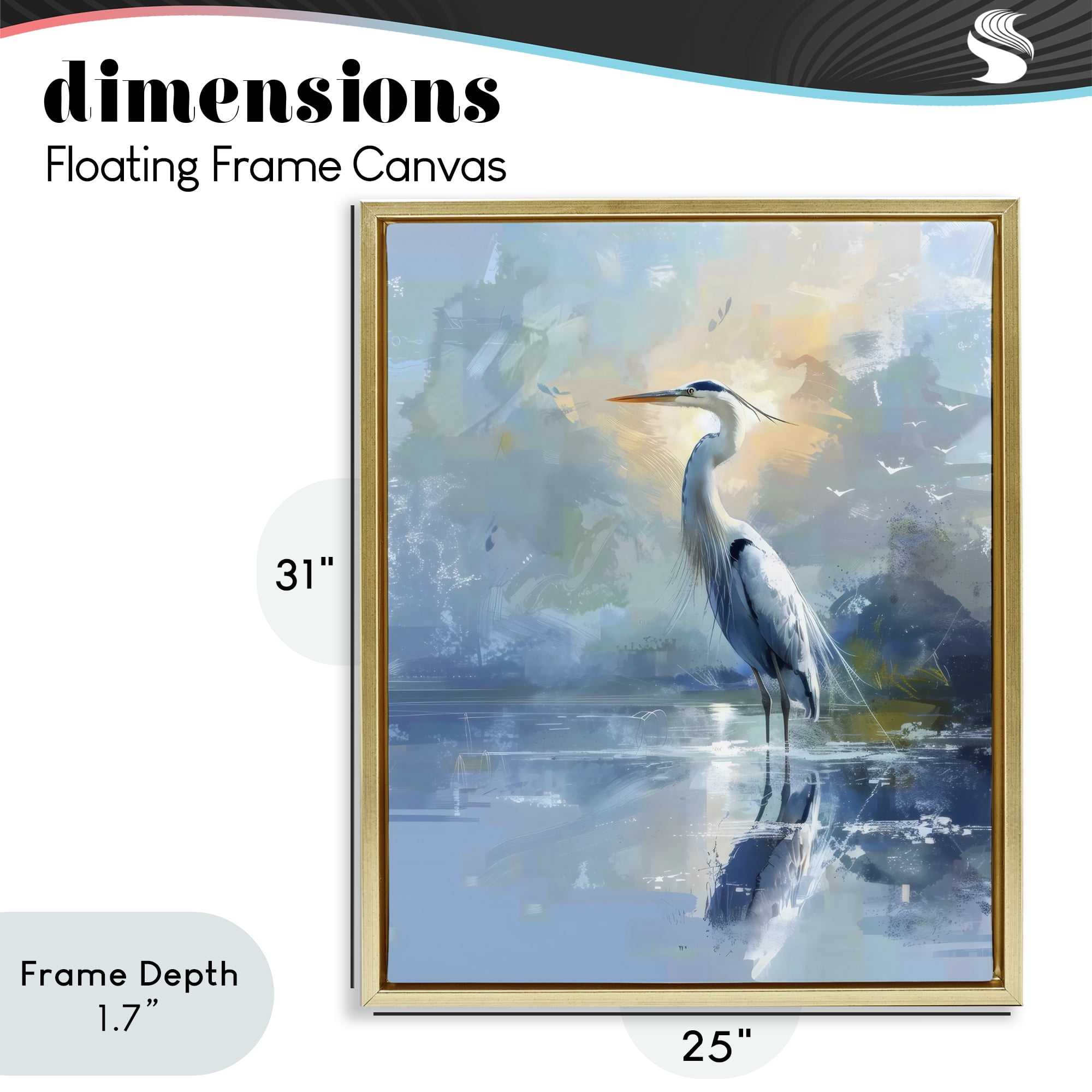 Stupell Industries Tranquil Heron with Dawn Glow Gold Framed Floater Canvas Wall Art, design by Creative Studio