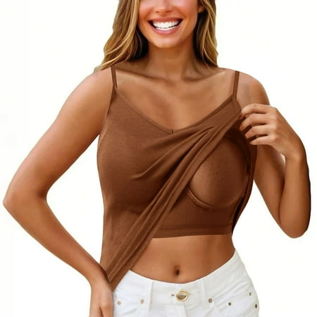hoadeuw Built in Bra Tank Top for Women With Breast Pad Short Large Backless Small Vest Back Underwear Padded Camisole Tops