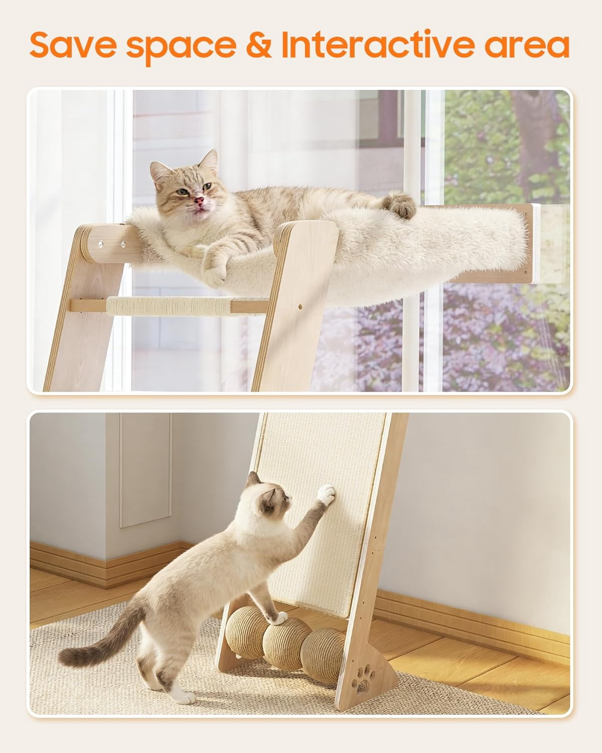 51 Inch  Window Perch with Sisal Pad -Wide Scratcher Suction Cups Hammock Ladder for Sleeping Playing Watching Birds