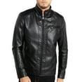 thumbnail image 2 of WULFUL Men's Stand Collar Leather Jacket Motorcycle Faux Leather Jackets Outwear, 2 of 3