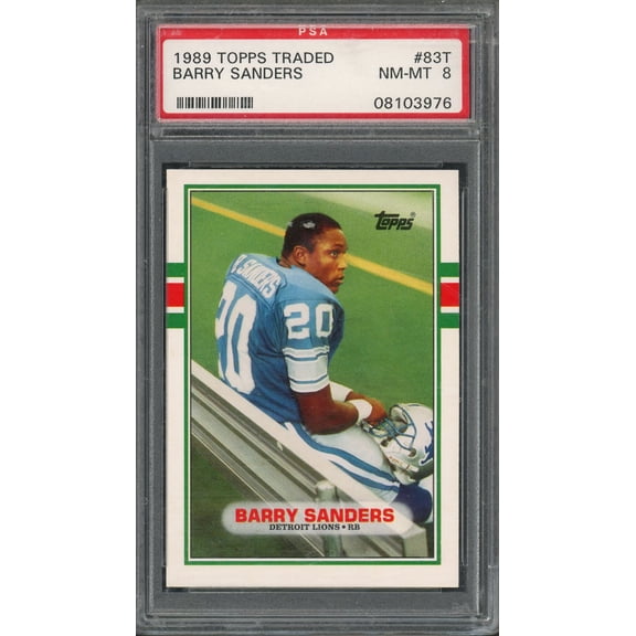 Barry Sanders 1989 Topps Traded Football Rookie Card RC #83T Graded PSA 8