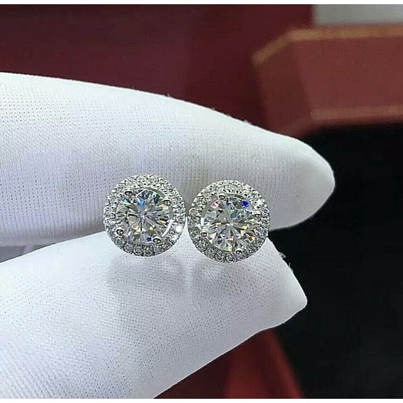 2 CT Round cut lab Created Diamond Womens Stud Earrings 14K White gold Plated
