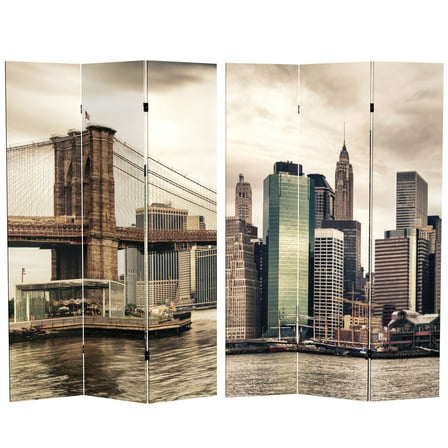Oriental Furniture 6 ft. Tall New York River Canvas Room Divider - 3 Panel