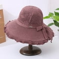 thumbnail image 3 of Summer Hat Hollowed-out Sun Protection Ruffled Edge Large Brim Sweet Bow Lady Sun Cap for Dating, 3 of 10