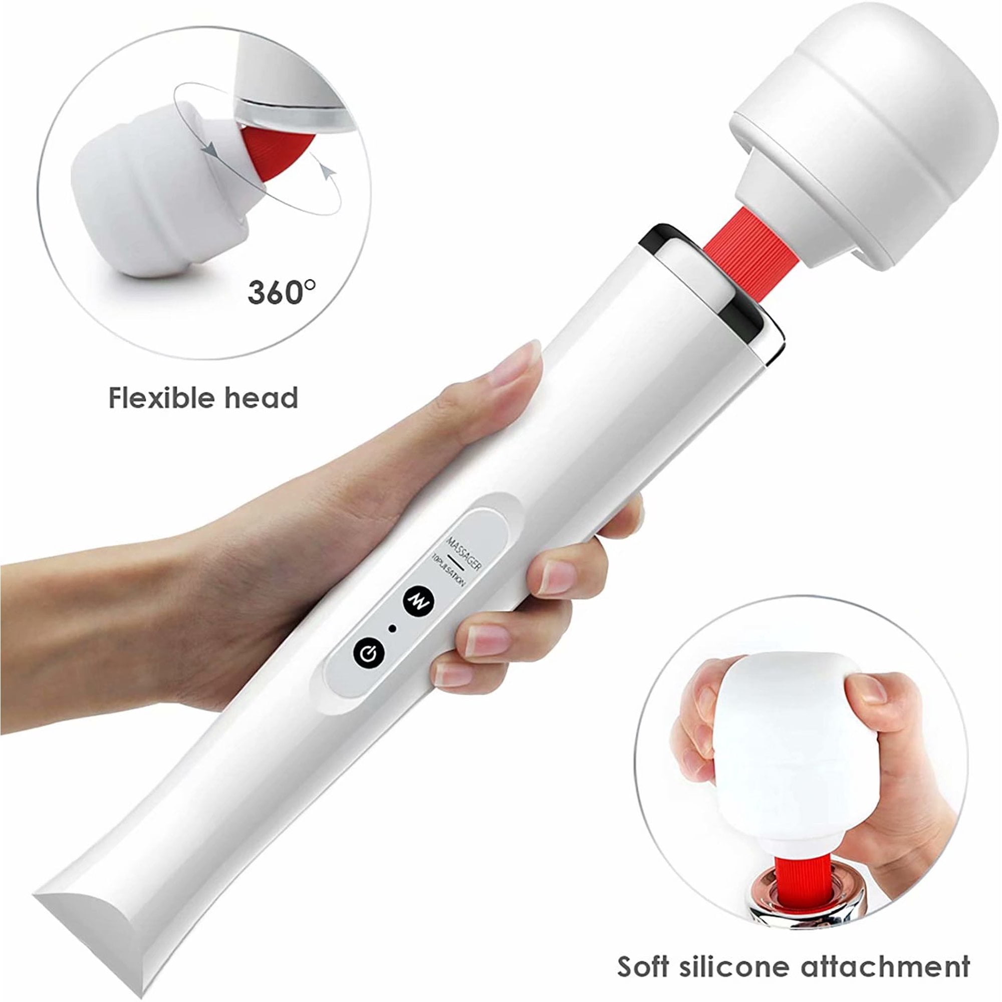 Wireless Wand Massager - 10 Powerful Speeds and 2+ Hours Battery Life - Handheld Electric Personal Massager for Women - Waterproof - USB charging (White)
