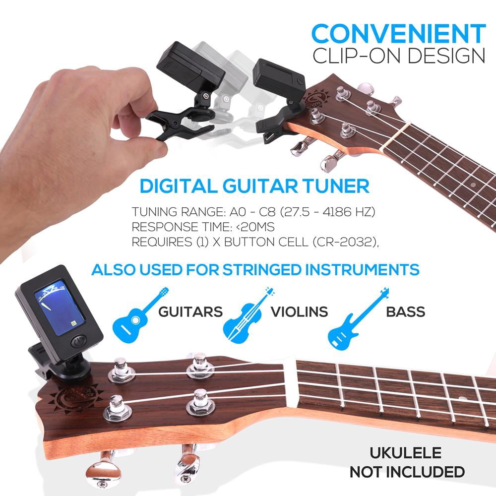 Pyle PRTPUKTKIT10 - Ukulele Accessory Kit - Handy Tuner, Sturdy Gig Bag, Detachable Ukulele Strap with 3 pcs. Felt Picks & Finger Guide