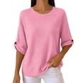 thumbnail image 2 of Gamivast Waffle Knit Shirts for Women 3/4 Sleeve Casual Basic Tops Crewneck Blouses Loose Fit Lightweight Fall Tunic Sweaters for Work Office Everyday Wear Pink M, 2 of 7