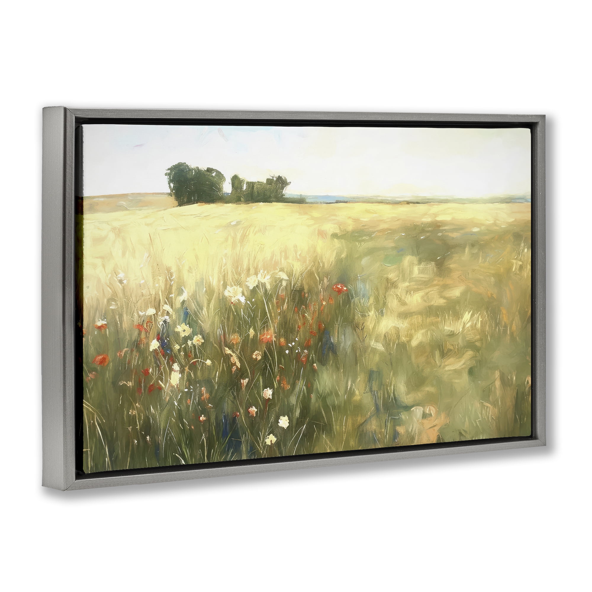 Stupell Industries Floral Prairie Meadow Landscape & Nature Painting Gray Floater Framed Canvas Art Print Wall Art, 25 x 17