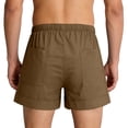 thumbnail image 4 of Men's Elastic Waist Linen Shorts Solid Color Drawstring Multi-Pocket Casual Beach Shorts Lightweight Breathable Summer Shorts Suitable For Vacation Seaside Daily Style Brown L, 4 of 7