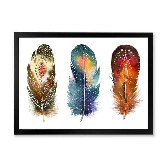 Designart 'Colourful Boho Art Feather Set IX' Bohemian & Eclectic Framed Art Print