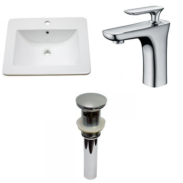 American Imaginations 21-in. W 1 Hole Ceramic Top Set In White Color - Overflow Drain Incl. AI-29723