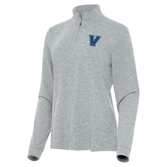 Women's Antigua  Heather Gray Villanova Wildcats Mentor Long Sleeve Quarter-Zip Mock Polo