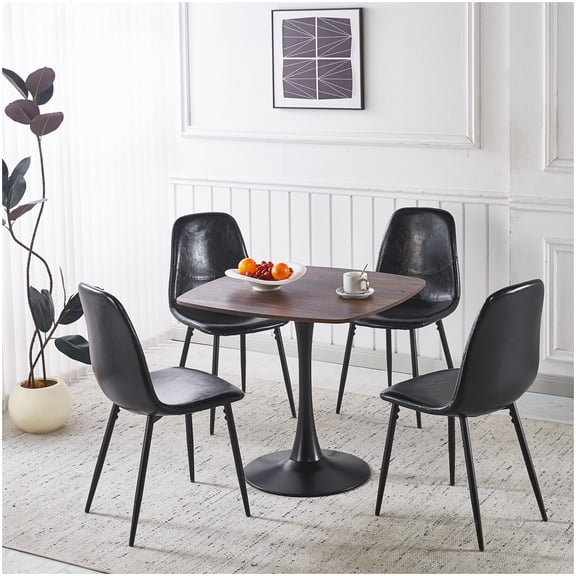 Modern Black Dining Table Set for 4-6 with MDF Top and Metal Legs, 5-Piece Mid-Century Style Kitchen Table and Chairs