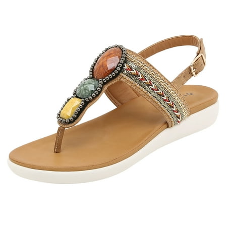 

CLZOUD Wide with Sandals for Women Brown Women Sandals Fashion New Pattern Bohemian Beach Shoes Comfortable Flat Bottom Large Non Slip Light Casual Versatile Shoes 38