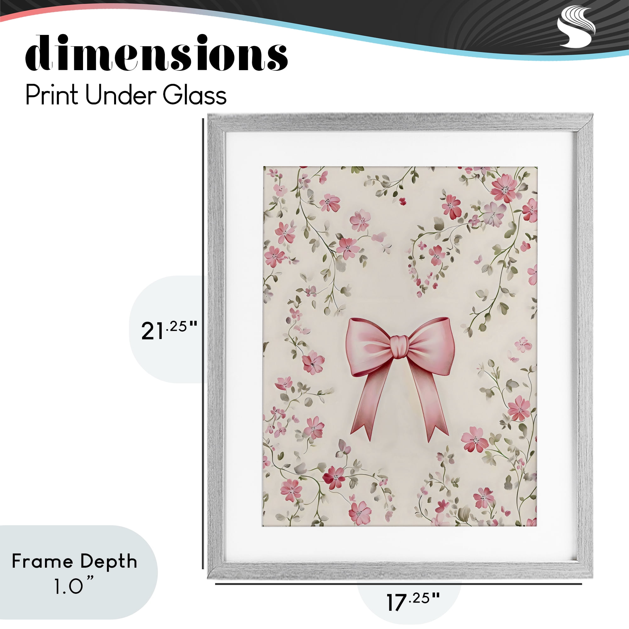 Stupell Industries Girly Ribbon Bow Gray Framed Print Under Glass, design by Arlington Prints