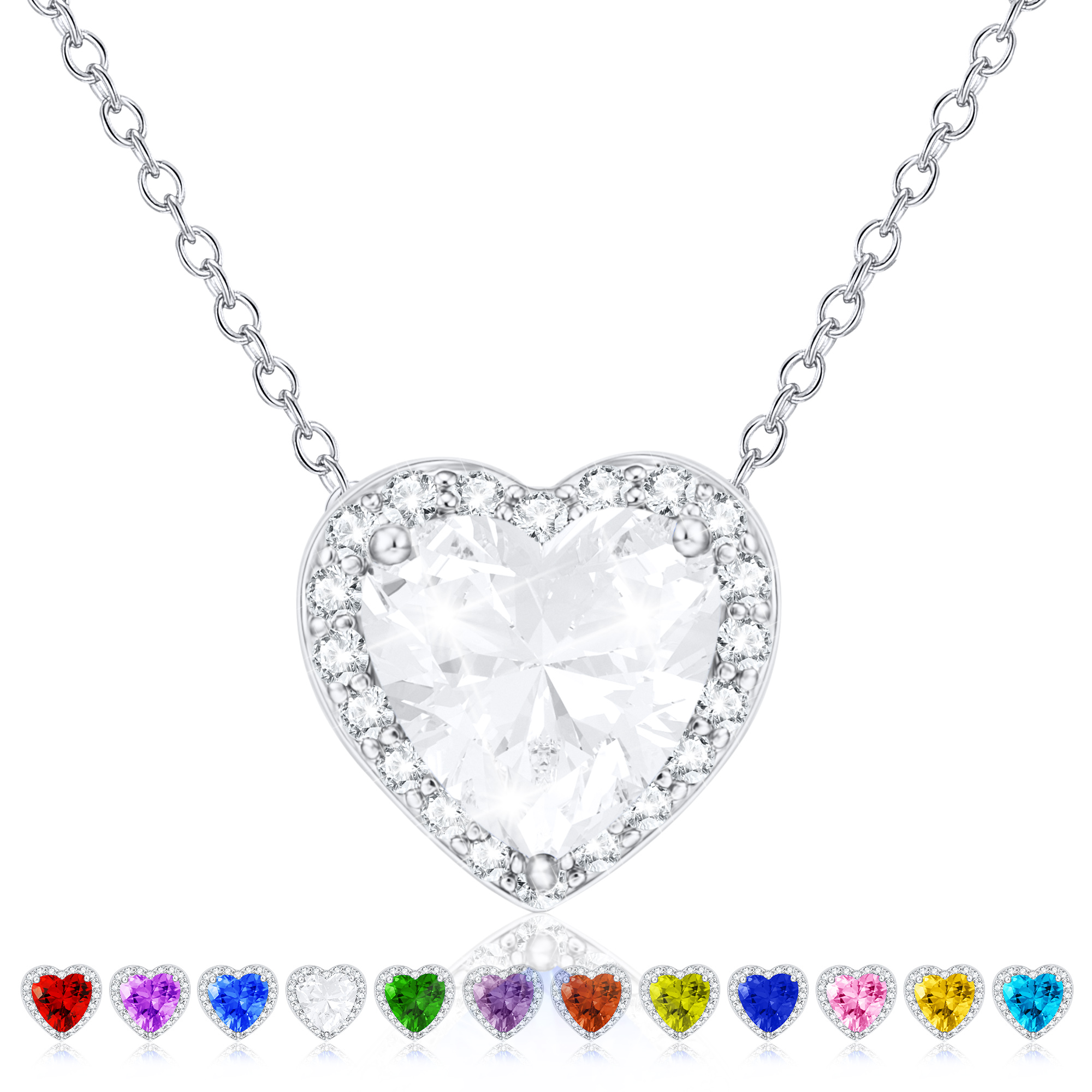APSVO S925 Sterling Silver Plated Love Heart Necklaces for Women Girls CZ April Birthstone Pendant with Crystal Birthday Graduation Jewelry Gifts Teen Her Mom Adults Lady Girlfriend Kids