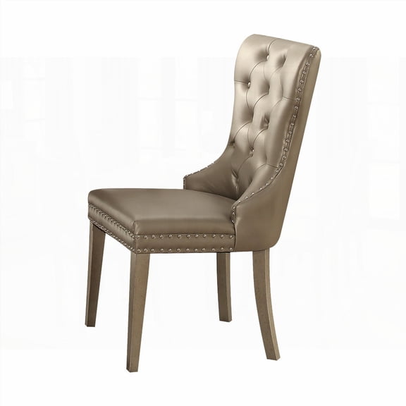 Champagne Synthetic Leather Side Chairs (Set of 2) - Elegant Wingback Design for Dining & Living
