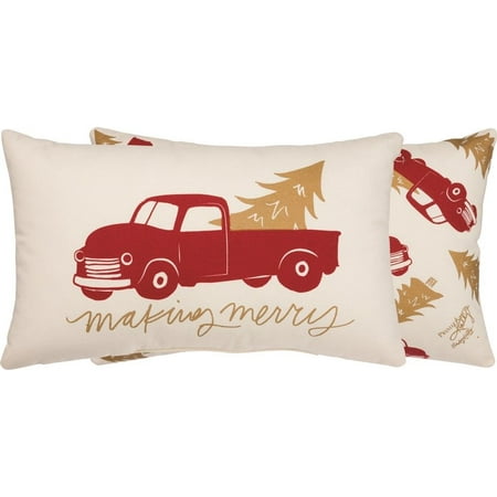 Primitive Christmas Pillows MAKING MERRY Red Truck Christmas Pillow, 20