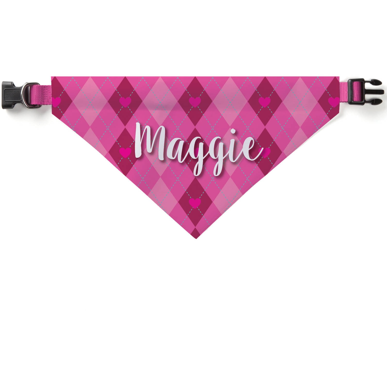 Pink and Red Heart Argyle Personalized Dog Bandana Collar Cover