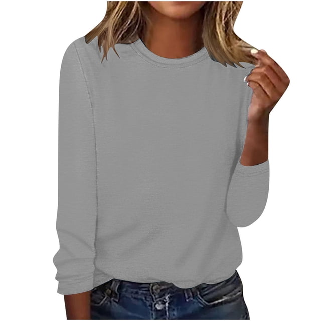 CEHVOM Blouse d'Été Décontractée à Manches Longues pour Femmes Col Rond Hauts Unis T-Shirt Liquidation
