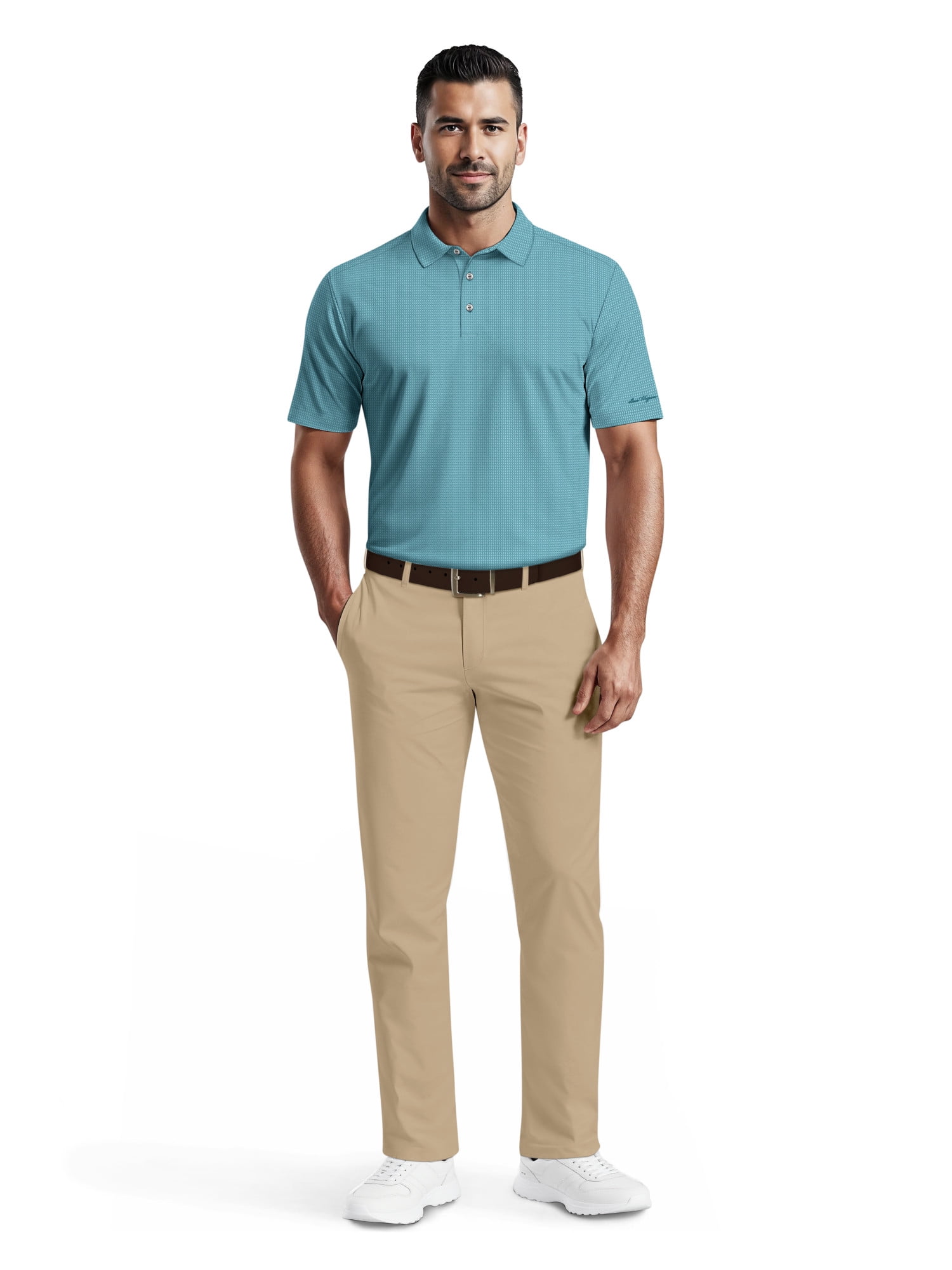 Ben Hogan Men's & Big Men's Performance Eco Mini Geo Jacquard Short Sleeve Polo Shirt, up to 5XL