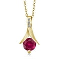 thumbnail image 3 of Gem Stone King 18K Yellow Gold Plated Silver Red Created Ruby and White Diamond Pendant and Earrings Jewelry Set for Women (3.05 Cttw, with 18 inch Chain), 3 of 5