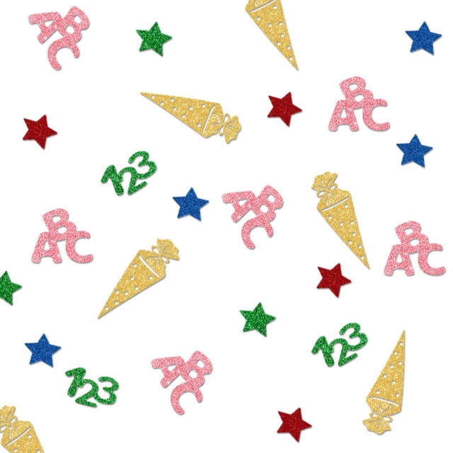 MOQIN 30 Pcs Décorations de Confettis de Rentrée pour Table, Première Journée d'École Sequins Paillettes Doré Rouge Confettis de Table Mots d'École Confettis en Papier, Fournitures de Rentrée