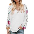 thumbnail image 1 of Blusa de mujer con estampado de empalme, manga larga, cuello en V, corte holgado, jersey informal para mujer, Top para trabajo, citas, viajes, blanco XL, 1 of 6