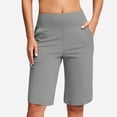 thumbnail image 4 of HongQid Women's Bermuda Long Shorts Knee Length with Pockets High Waisted Shorts for Women Lounge Walking Athletic, 4 of 9