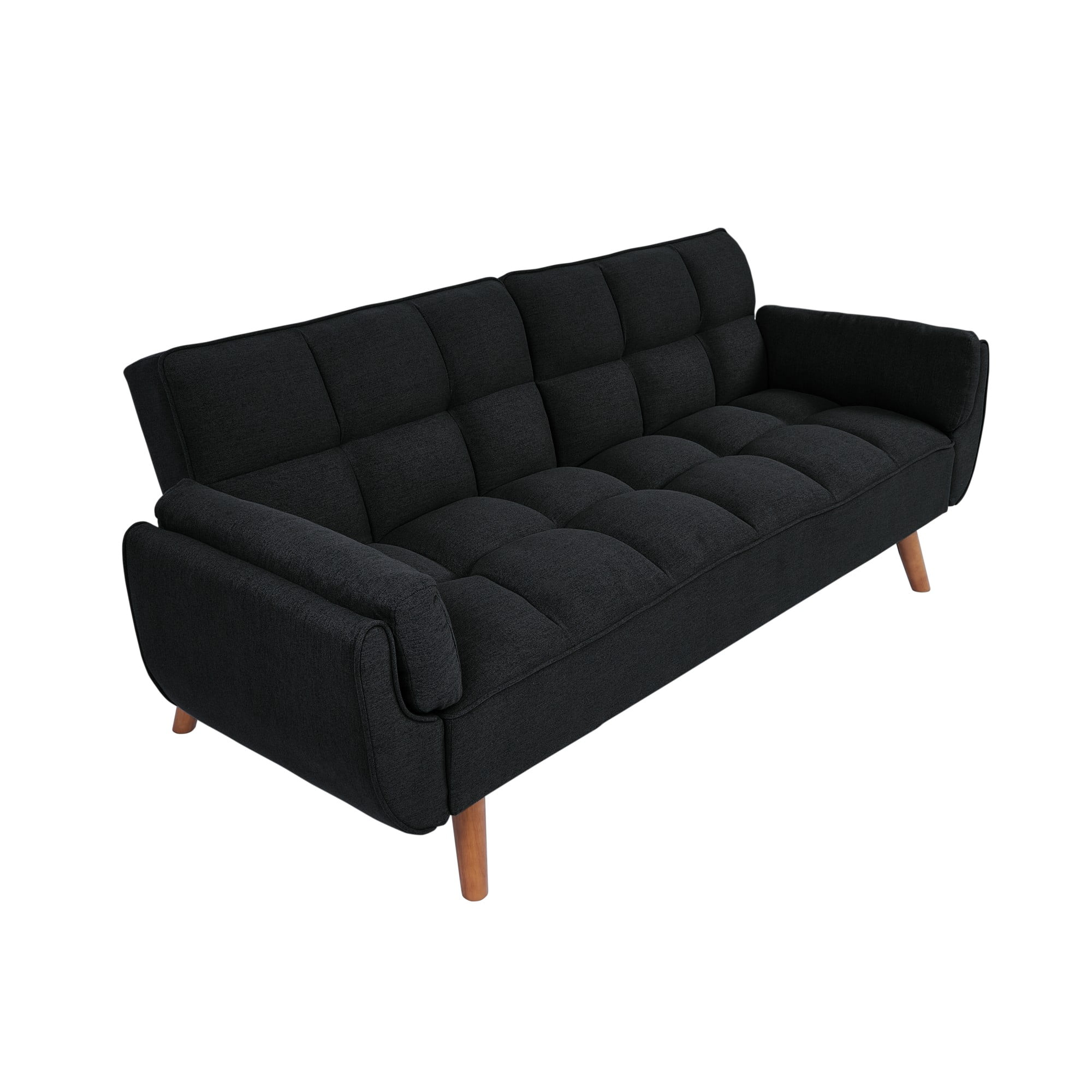 Gewnee Mid-Century Modern Sofa, Solid Eucalyptus Wood Frame, S-Shaped Springs, 500 lbs Capacity, Living Room, Black